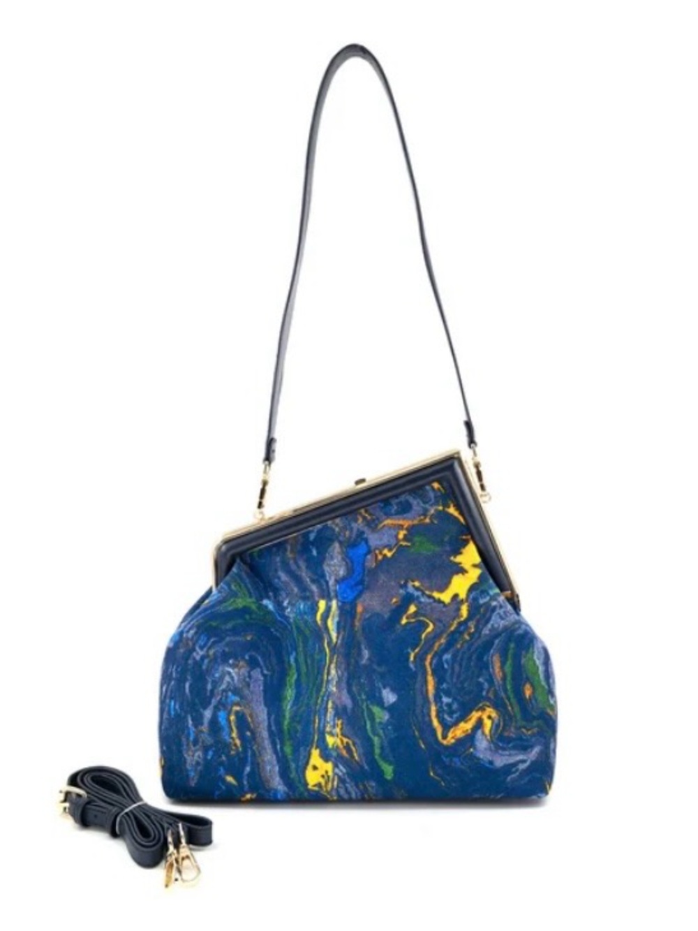 BC Bags Blue Marble Print Frame Clutch NWT and Dust Cloth